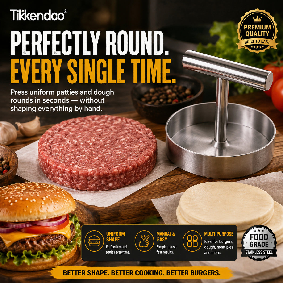 š BBQ FAVORITE | Manual Burger Patty Press ā Uniform Round Patties for Grilling, Meal Prep & Home Cooking