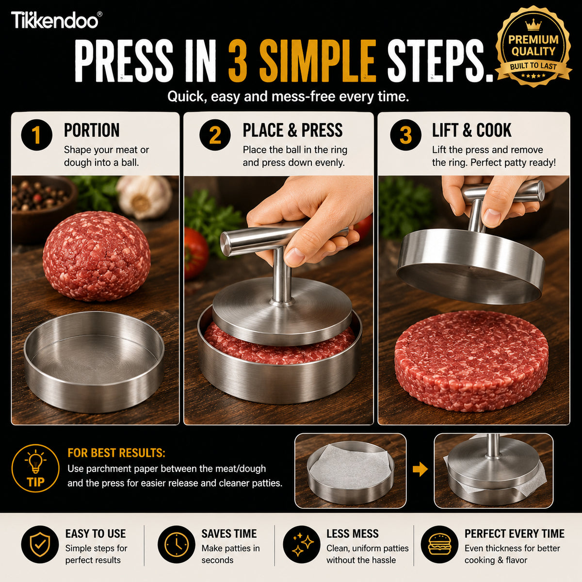 š BBQ FAVORITE | Manual Burger Patty Press ā Uniform Round Patties for Grilling, Meal Prep & Home Cooking