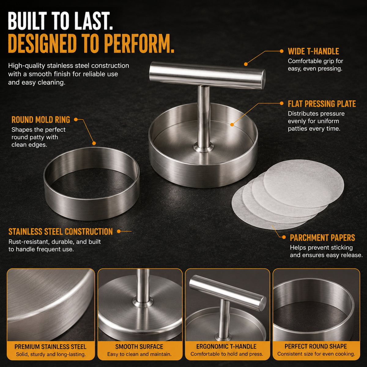 š BBQ FAVORITE | Manual Burger Patty Press ā Uniform Round Patties for Grilling, Meal Prep & Home Cooking