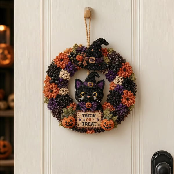 🎃 Halloween Black Cat 3D Fabric Poke Wreath DIY Kit