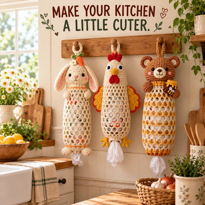 🔥🌼 Cottage Harvest Keepers — Crochet Animal Bag Holder DIY Kit | 15 Adorable Designs