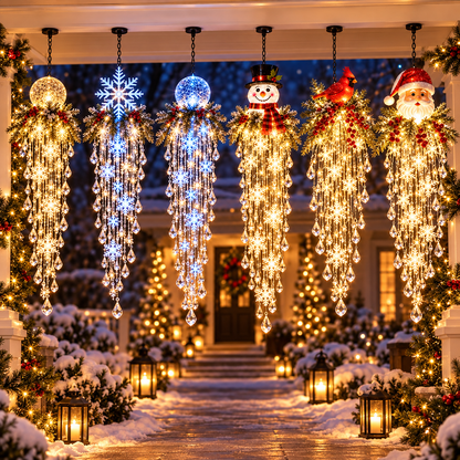 Crystal Cascade Christmas Light – Hanging Snowflake & Crystal LED Porch Décor ✨❄️