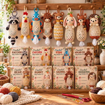 🔥🌼 Cottage Harvest Keepers — Crochet Animal Bag Holder DIY Kit | 15 Adorable Designs